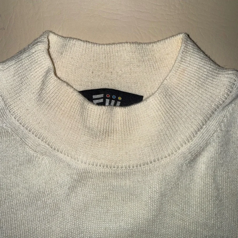 Vintage Italian Made Mens Wool blend Cream Mock Neck Long Sleeve Sweater Knit L‎